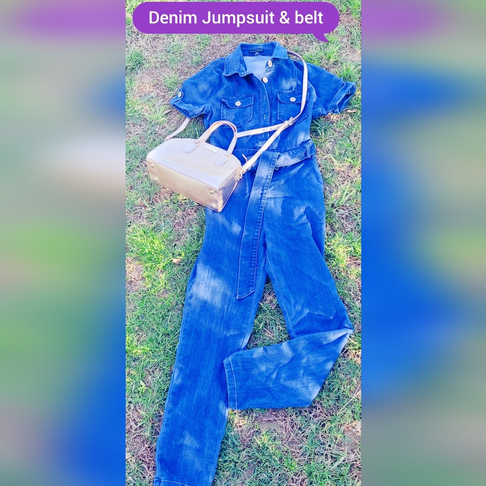 Jumpsuit denim short sleeved belted RUNS SMALL ☆ BRAND NEW